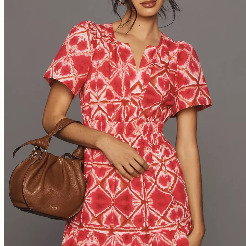 Anthropologie Red and White Patterned Dress